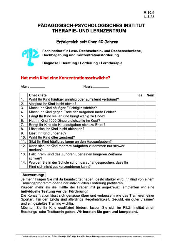 hat mein kind eine konzentrationsschwäche
