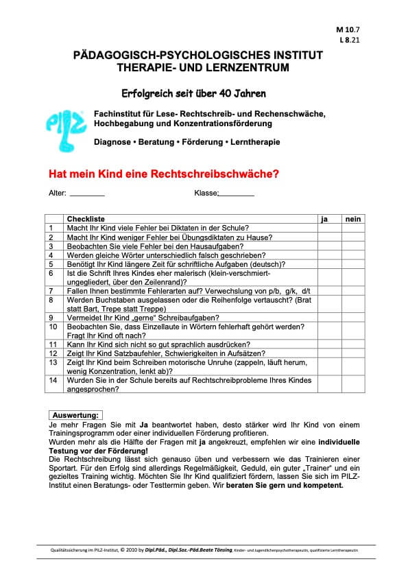 Hat mein Kind eine Rechtschreibschwäche